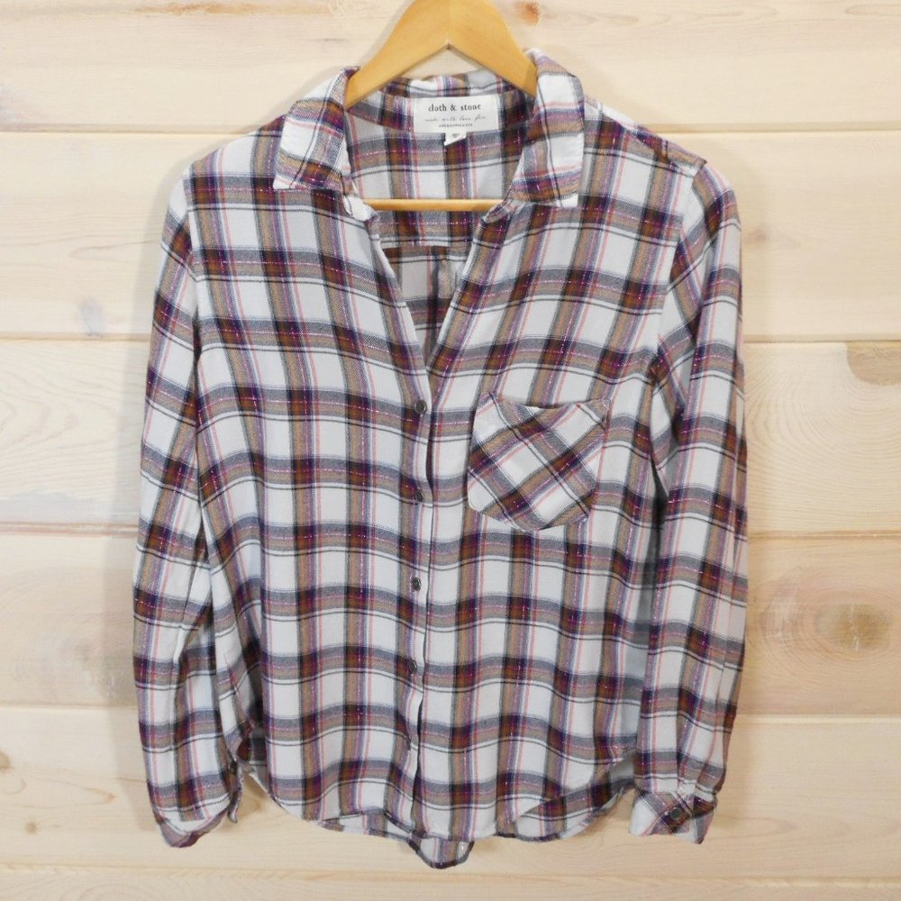 Cloth & Stone for Anthropologie Women's Size S Plaid Button Up Top Sparkle